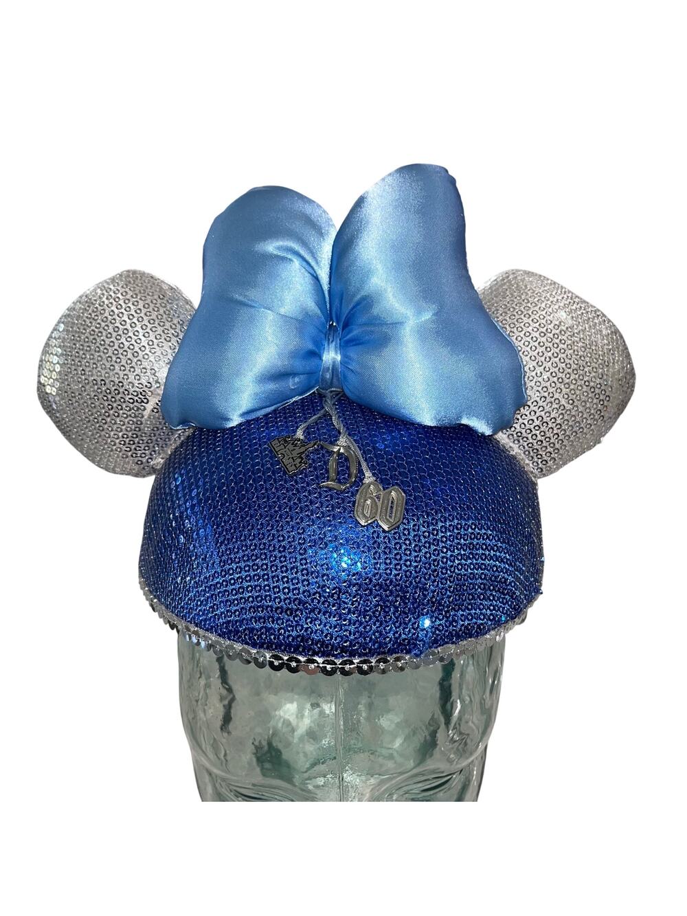Disney Disneyland 60th Anniversary Blue Sequin And Satin Minnie Mouse Ears